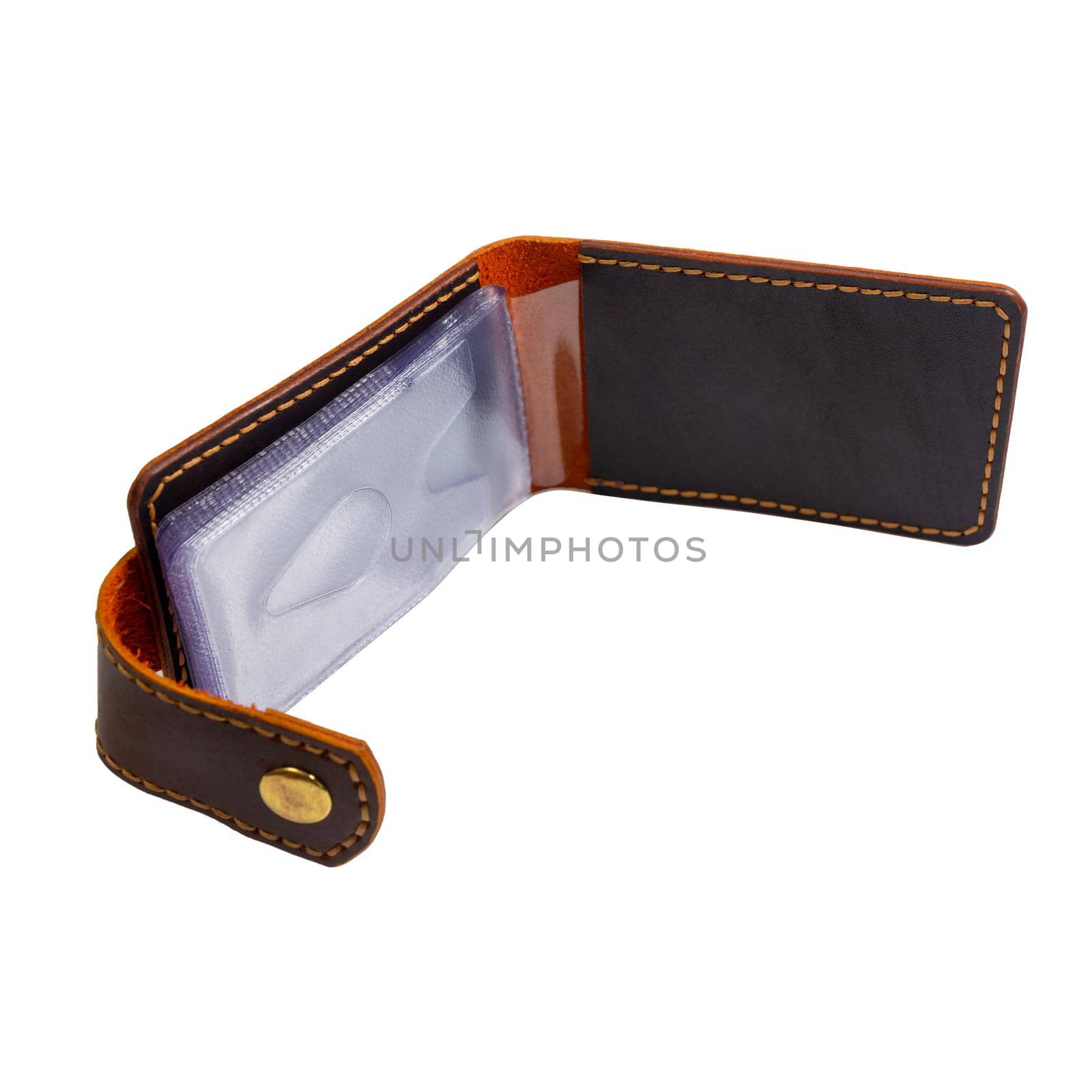 Open luxury craft business card holder case made of leather. by BY-_-BY