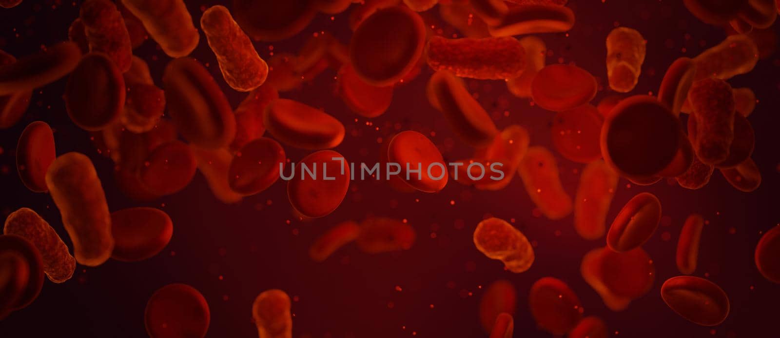 Red Blood Cells flowing banner background 3D Render