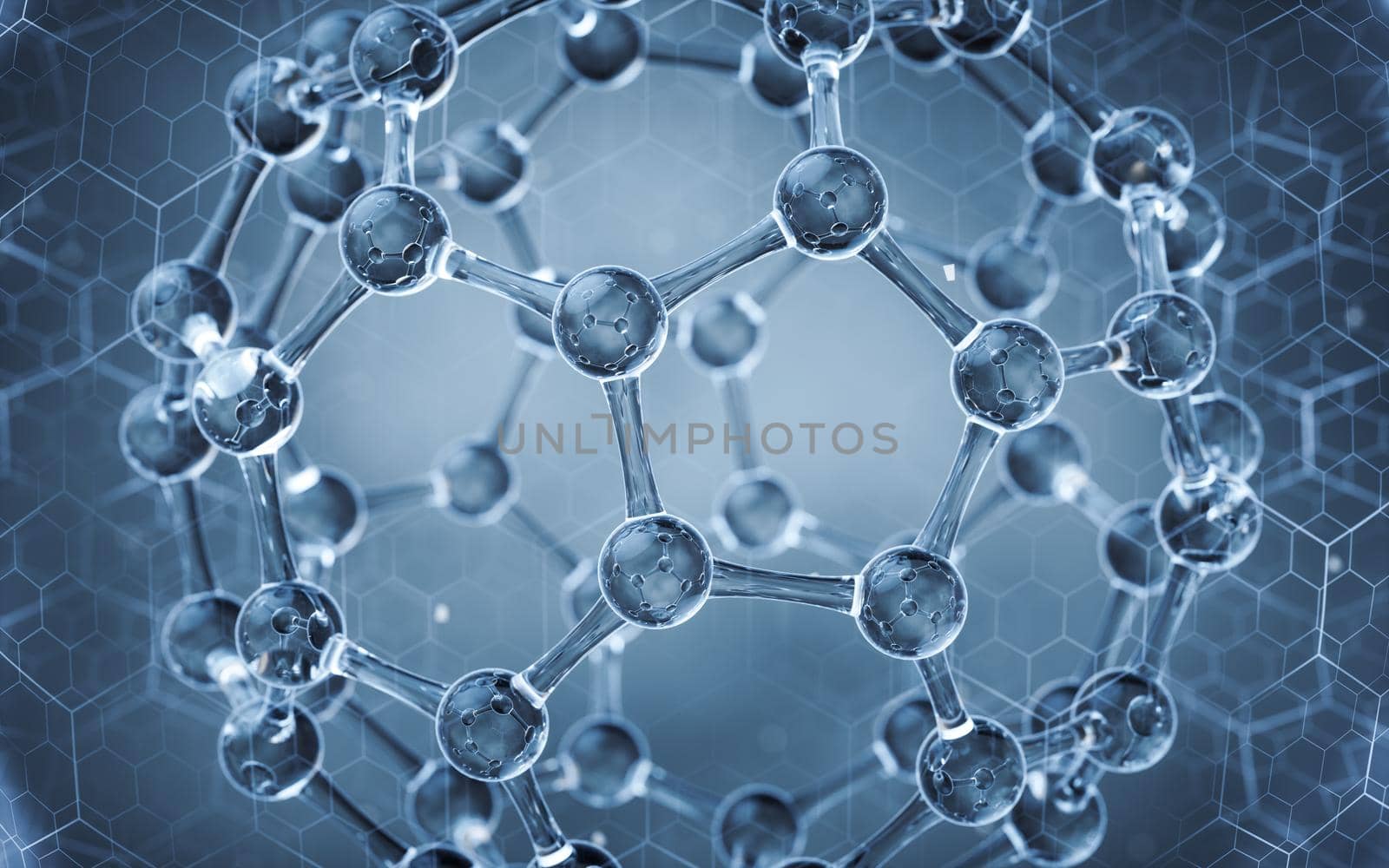 Molecule sphere with hexagon pattern, 3d rendering. by vinkfan
