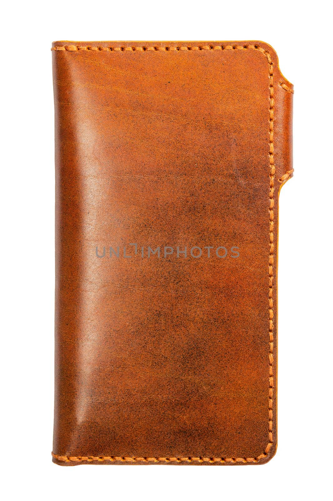 Brown natural leather women wallet isolated on white background. Back side.