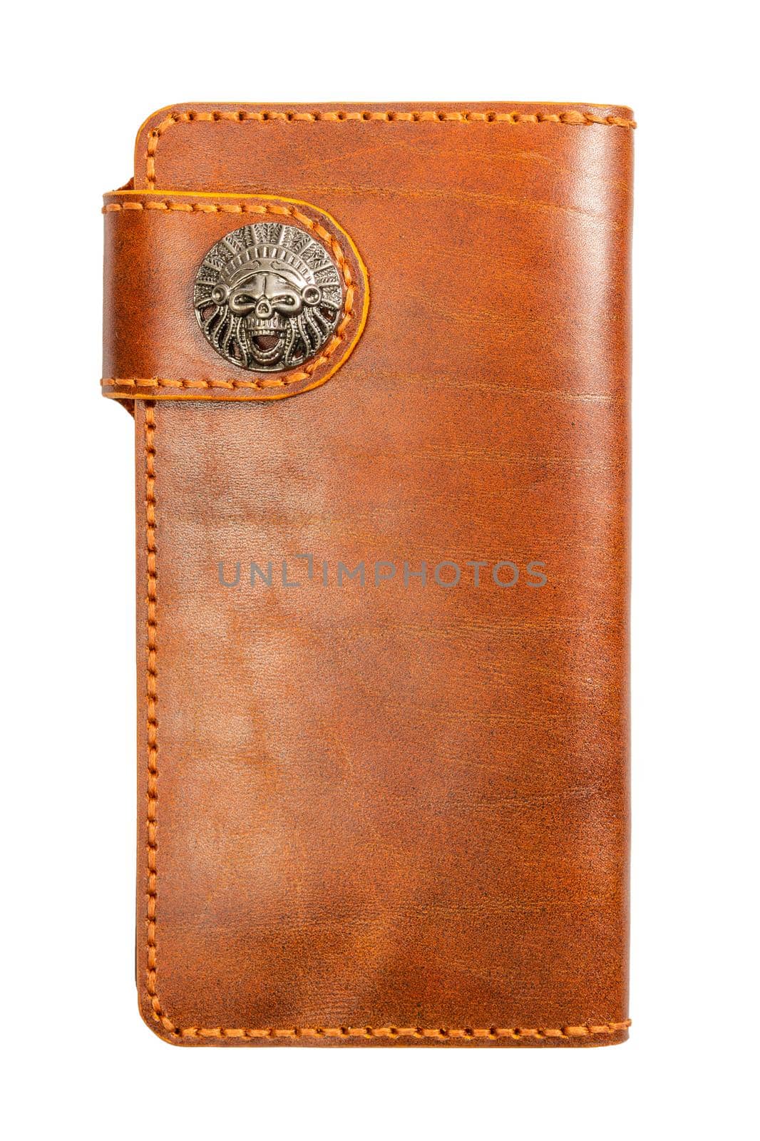 Brown natural leather women wallet isolated on white background.