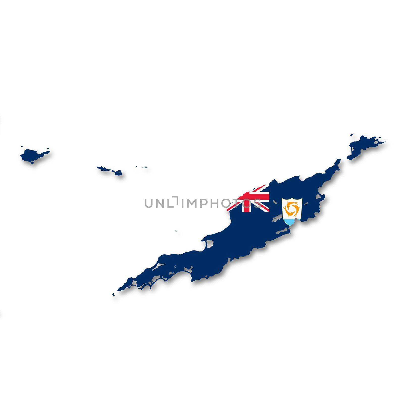 An Anguilla flag map on white background 3d illustration with clipping path