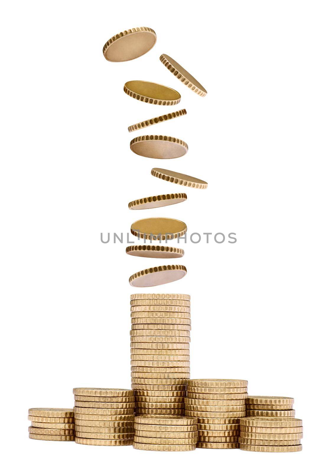 Close up of coins on white background