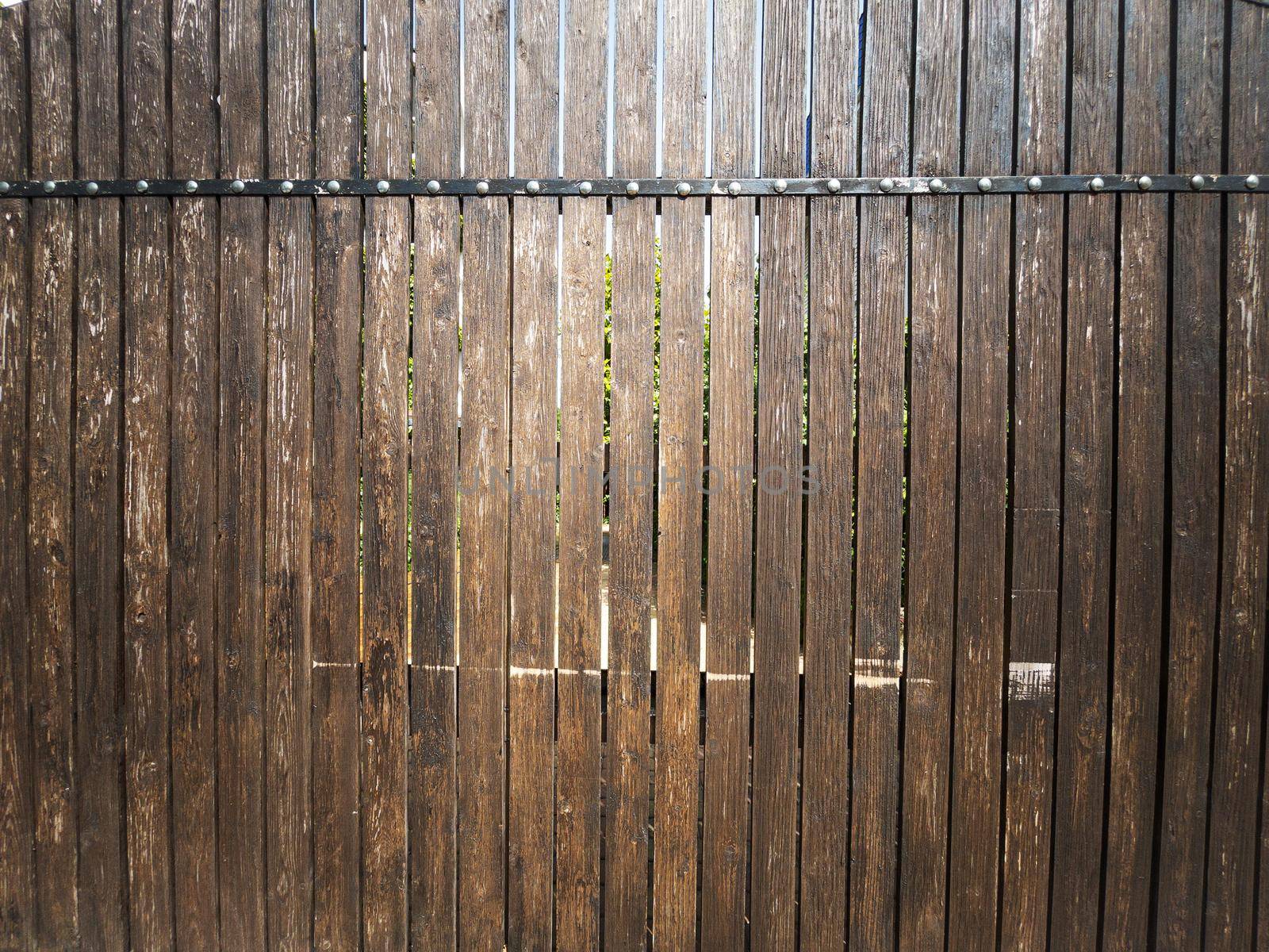 Fence made of vertical boards of natural wood in full screen