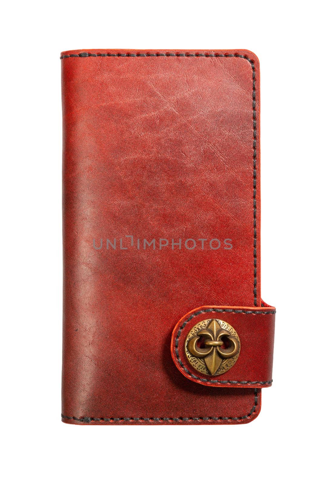 Red natural leather women wallet isolated on white background.