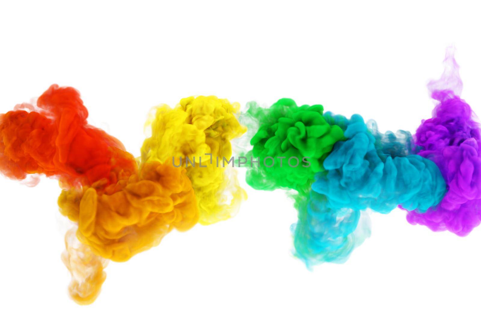 Rainbow color fantasy smoke puffs or magic clouds in white background by Xeniasnowstorm