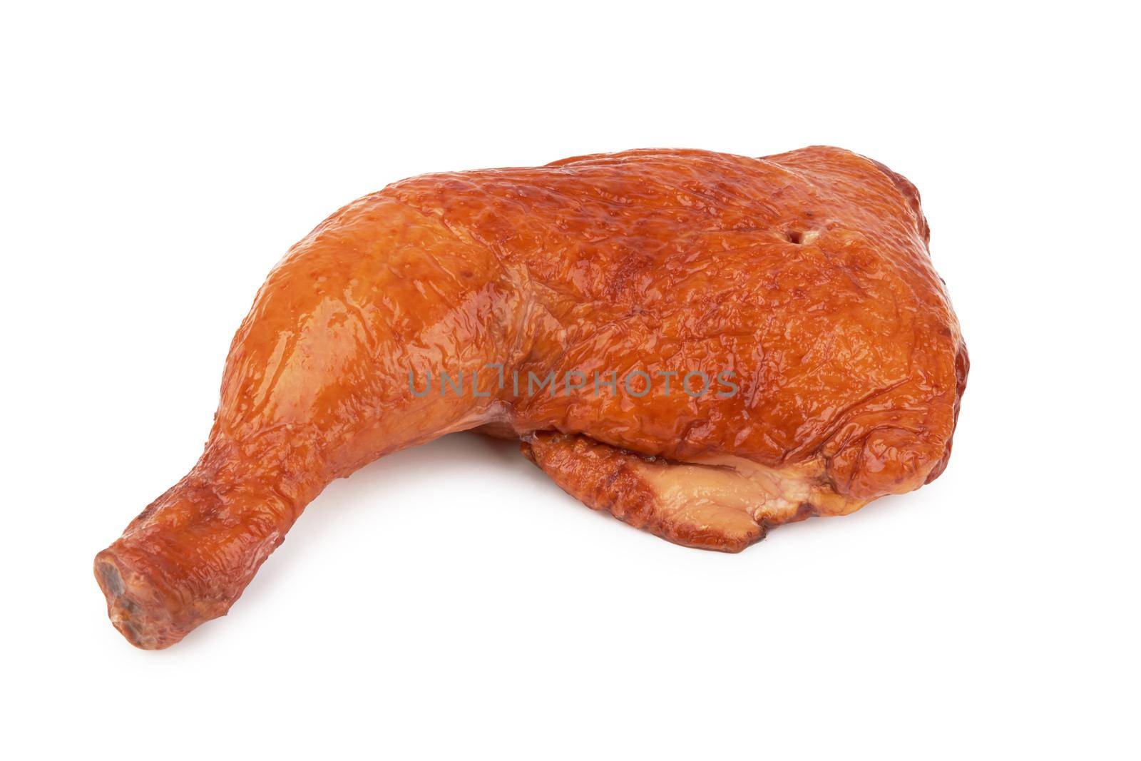 Smoked chicken thigh isolated on a white background