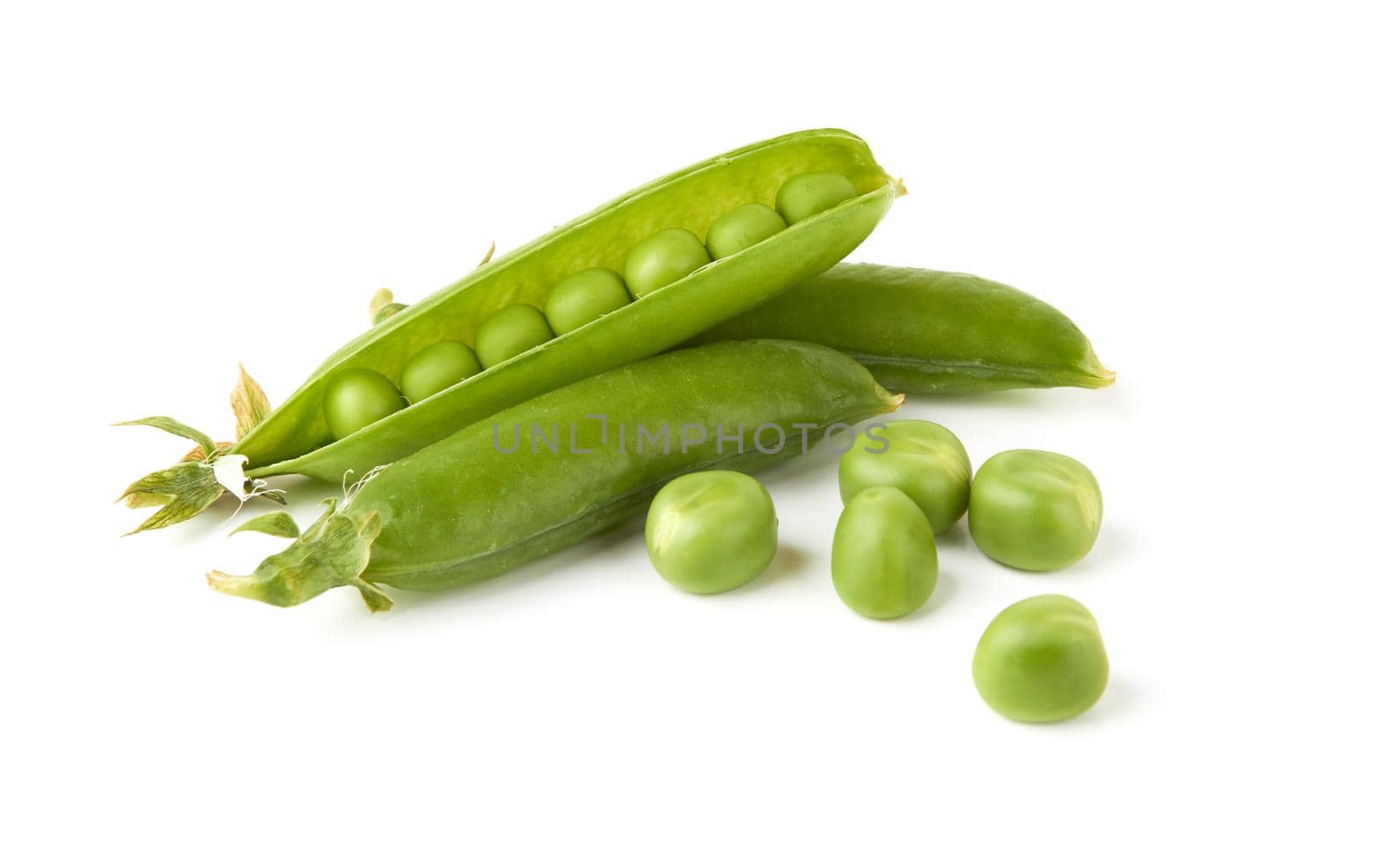 Fresh green peas isolated on white background