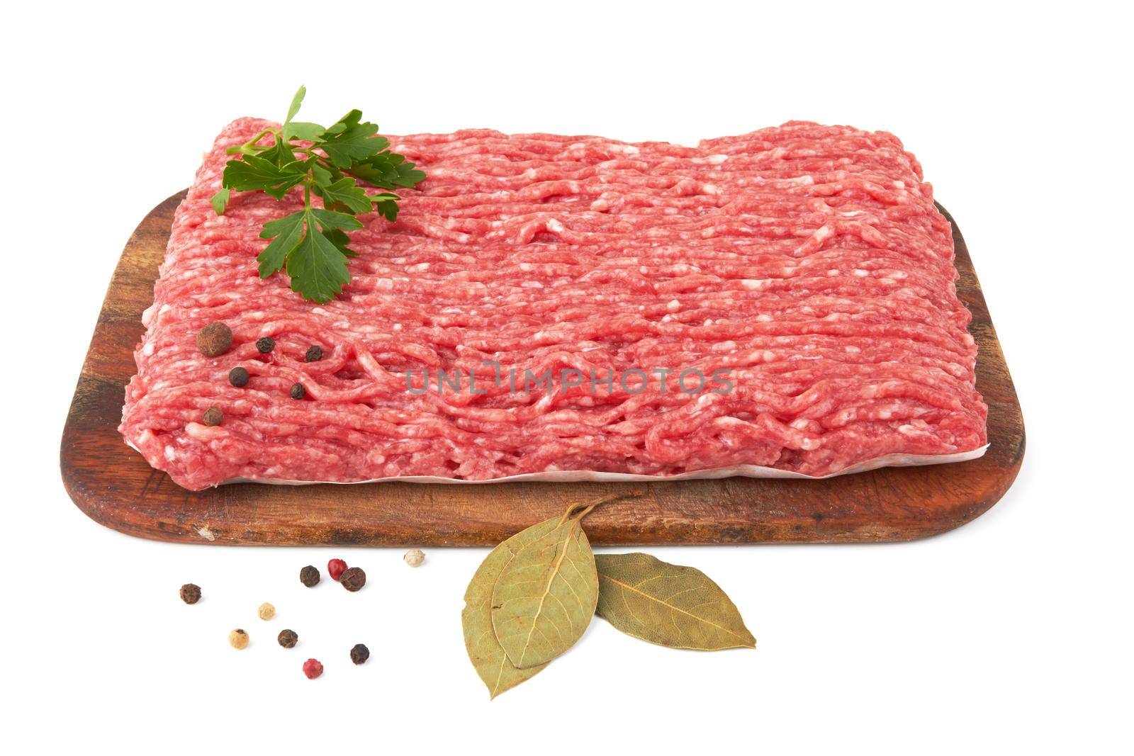Fresh pork and beef minced meat isolated on a white background.