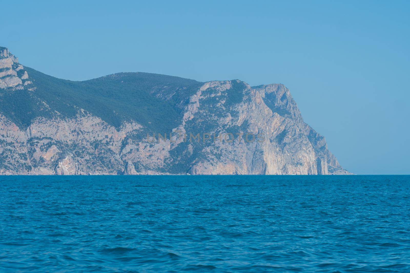 Mountains bay cembalo balaklava fortress crimea flying balaclava mountain port, from sea landscape for travel and town boat, coast beach. Crimean embankment stone,