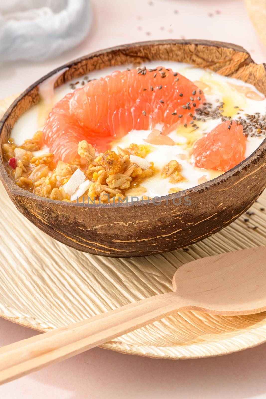 Yogurt with grapefruit, granola, chia and honey by homydesign