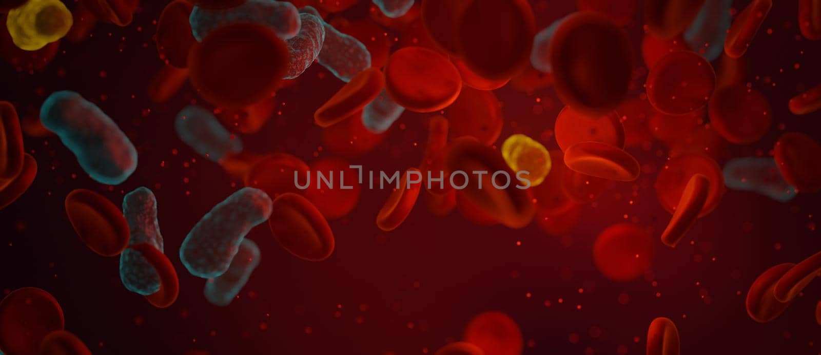 Sepsis, bacteria in blood concept banner background 3D Render by yay_lmrb
