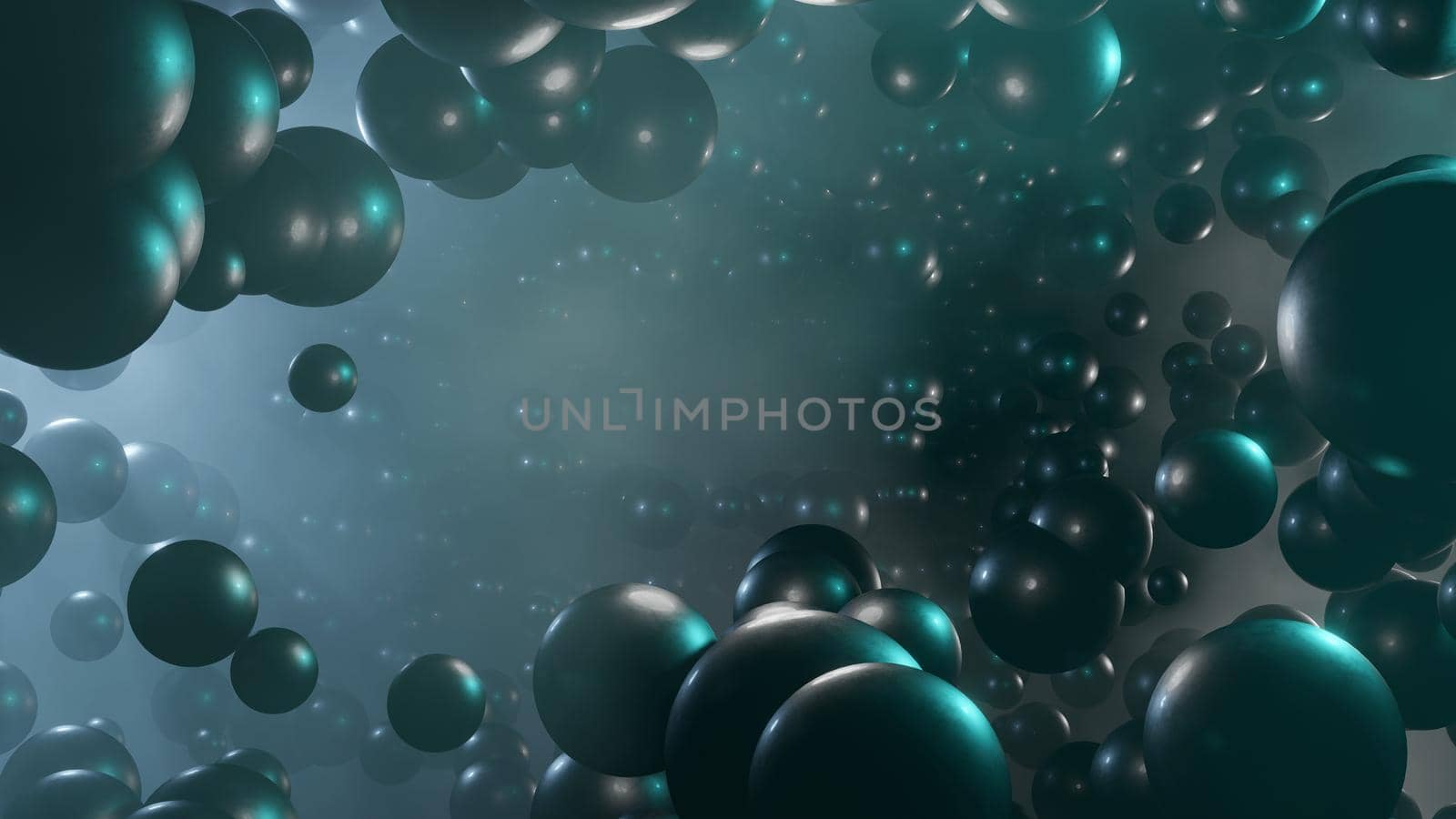 Abstract 3d render of composition metallic spheres, modern background design