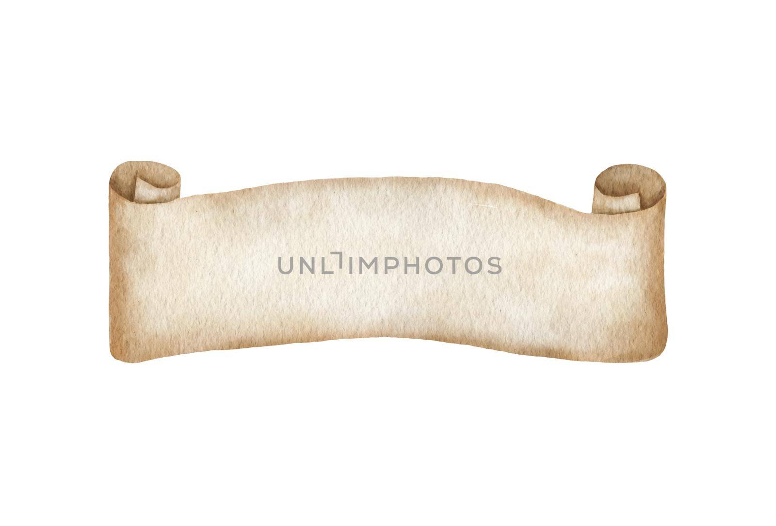 Ancient empty scroll. Watercolor paper papyrus isolated on white background. by ElenaPlatova