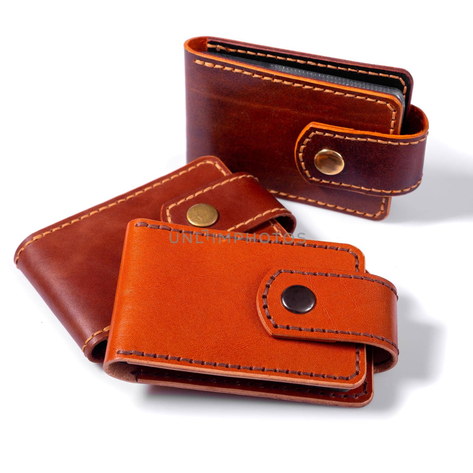 Set of three luxury craft business card holder cases made of leather. by BY-_-BY