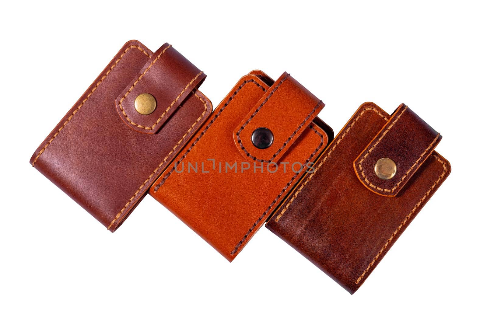 Set of three luxury craft business card holder cases made of leather. by BY-_-BY