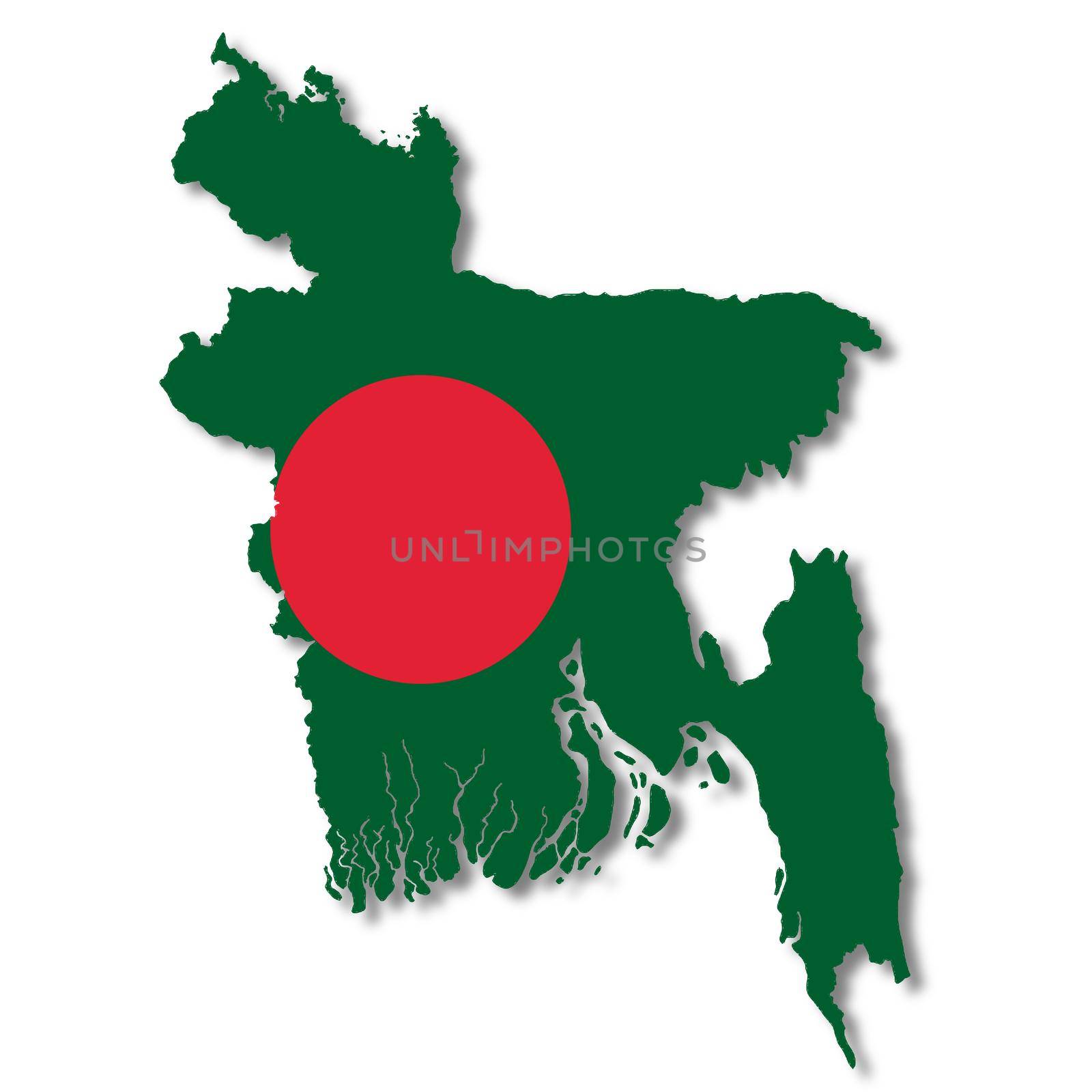 A Bangladesh flag map on white background 3d illustration with clipping path
