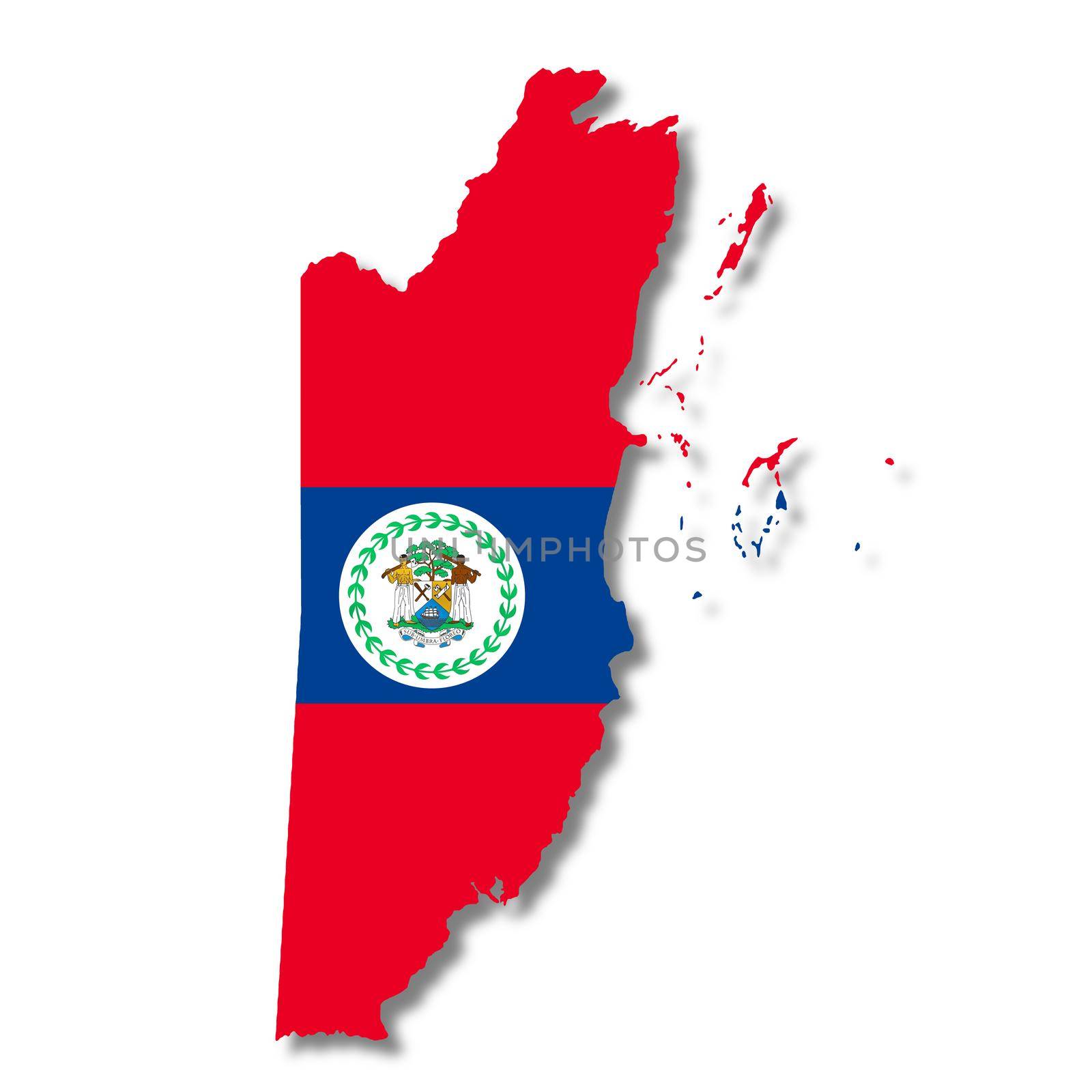 A Belize flag map on white background 3d illustration with clipping path