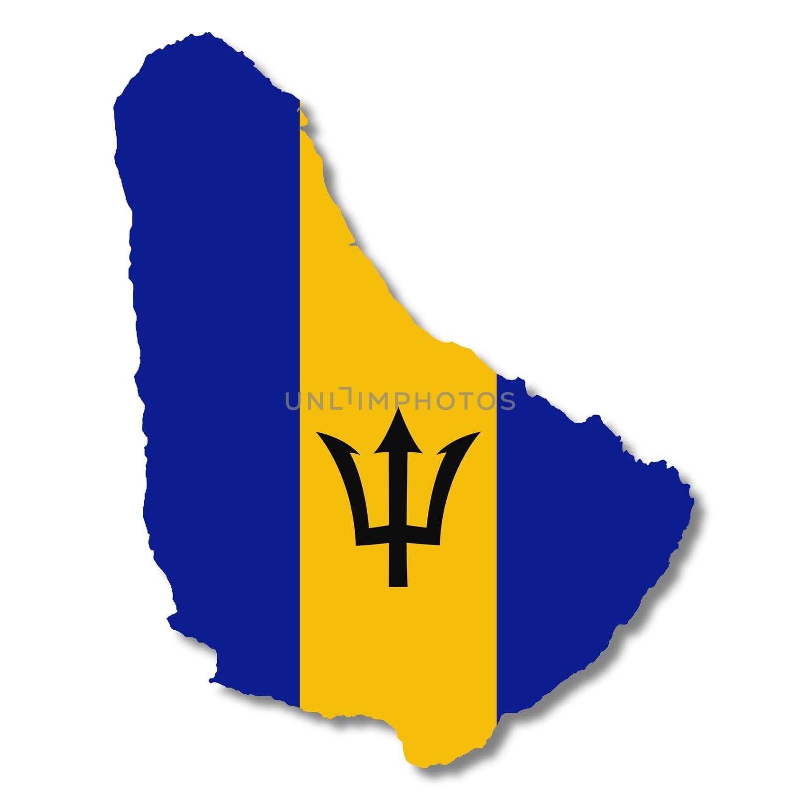 A Barbados flag map on white background 3d illustration with clipping path