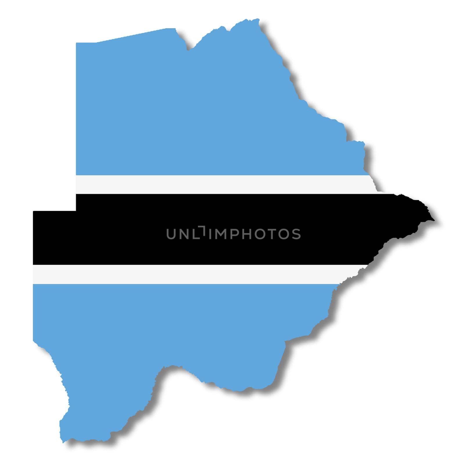 A Botswana flag map on white background 3d illustration with clipping path