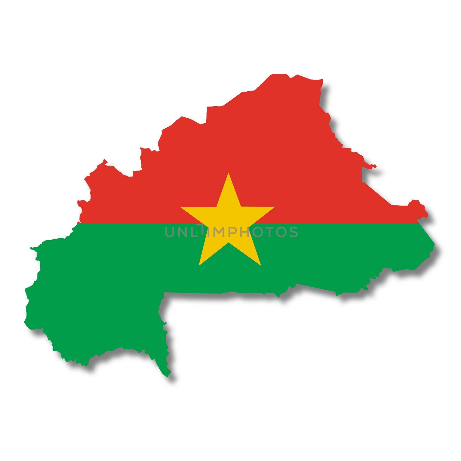 A Burkina flag map on white background 3d illustration with clipping path