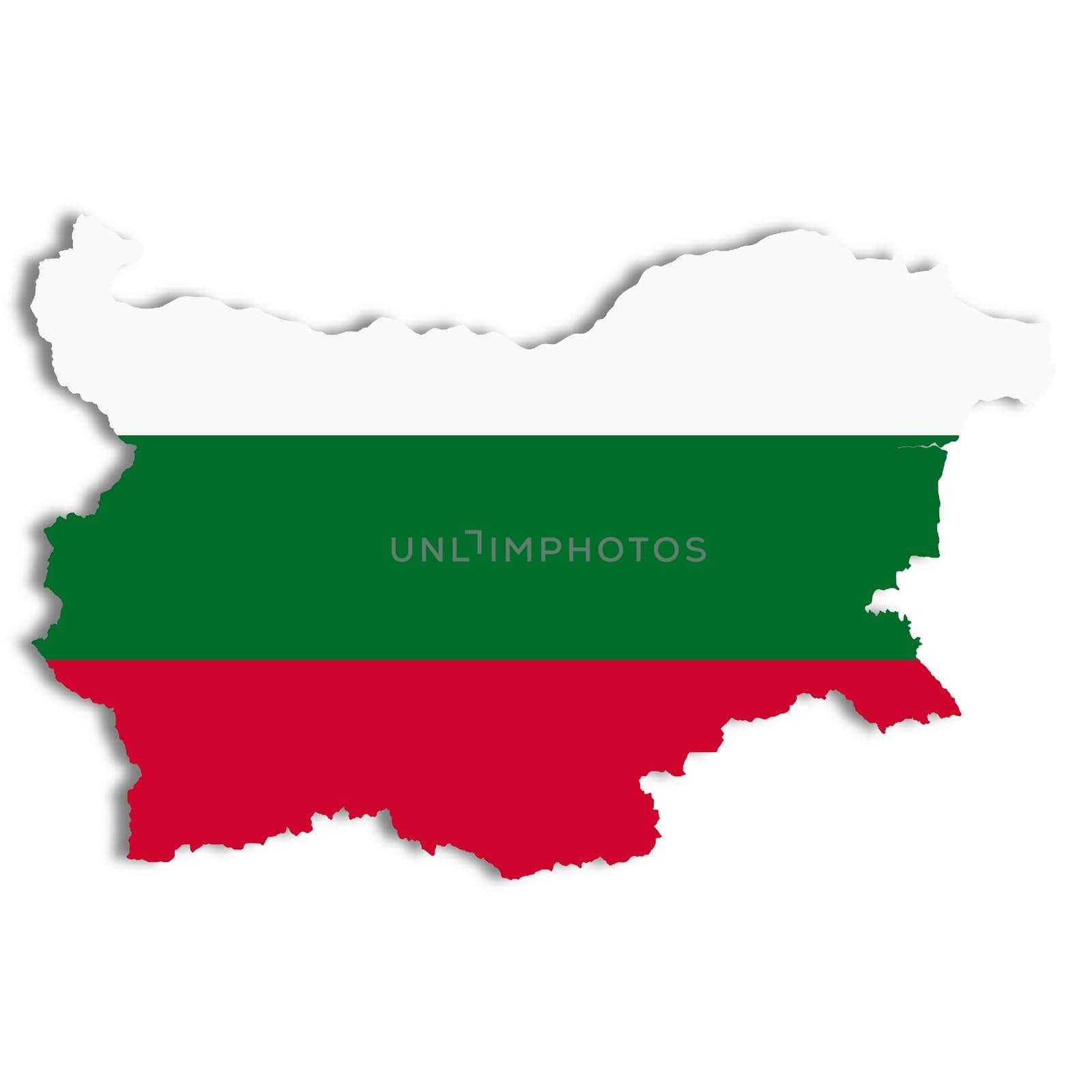 A Bulgaria flag map on white background 3d illustration with clipping path