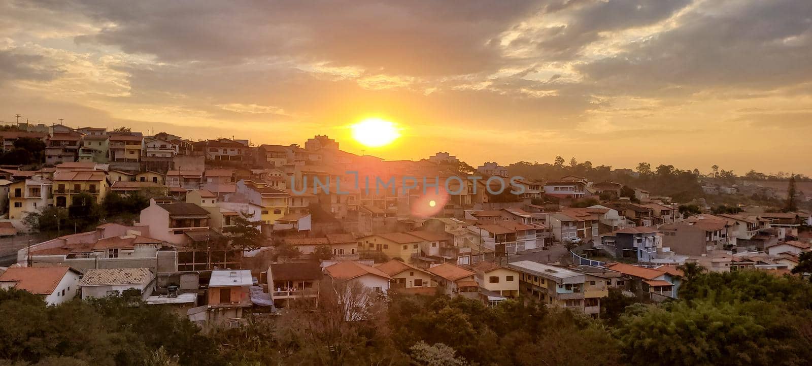 sunset view in late afternoon in Brazil in urban sunny day