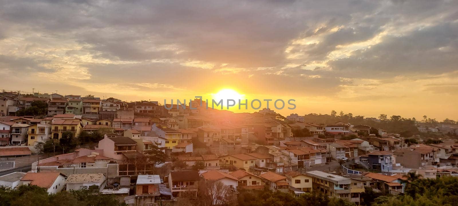 sunset view in late afternoon in Brazil in urban sunny day