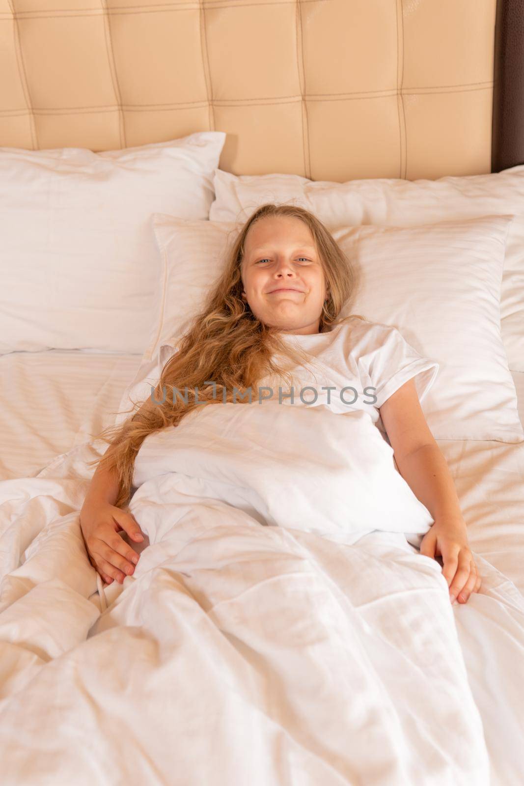Laughs young girl phone sleep mobile beautiful bed view sleeping, concept white relax in health from home nap, positive healthy. Indoors breathing day, lie by 89167702191
