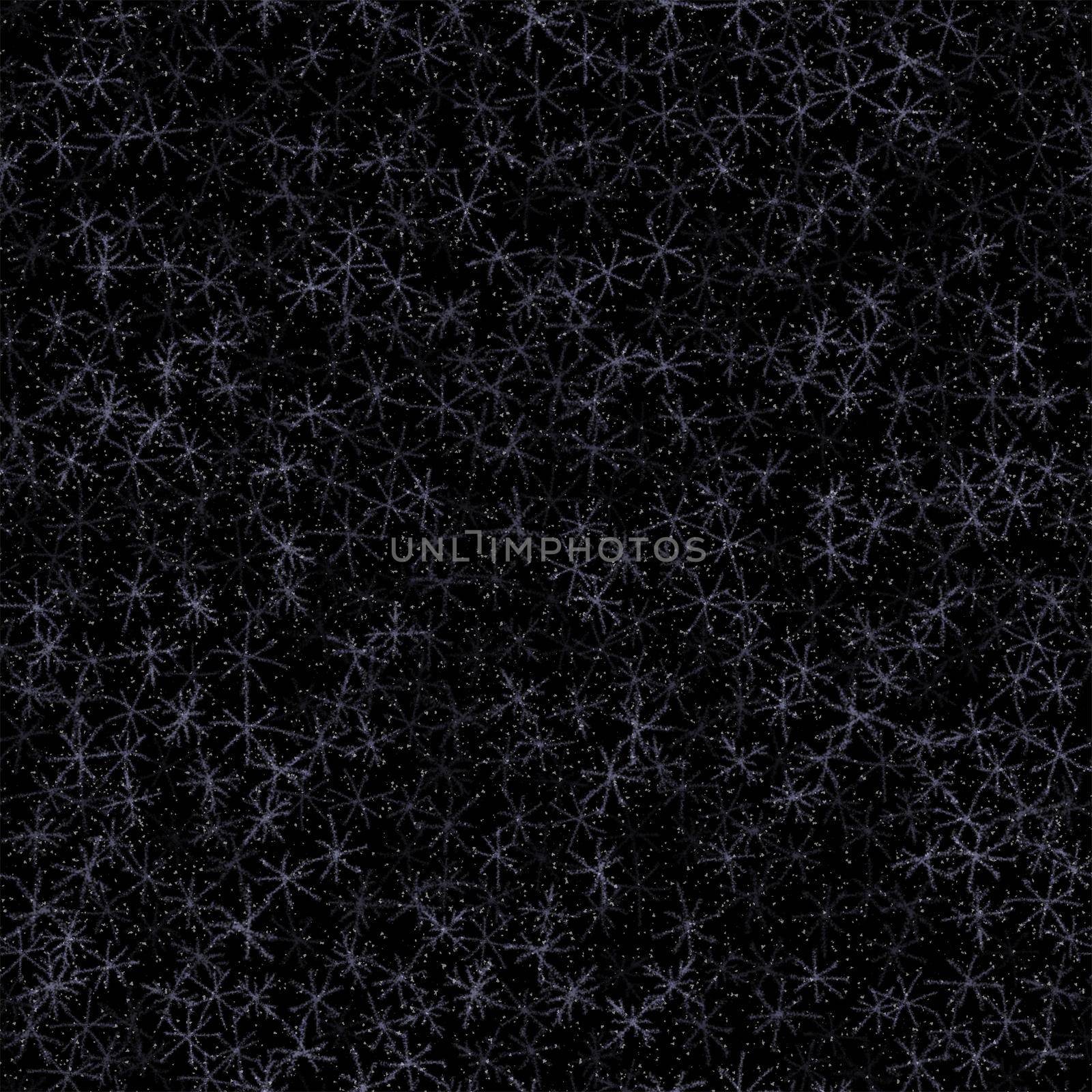 Hand Drawn Snowflakes Christmas Seamless Pattern. Subtle Flying Snow Flakes on chalk snowflakes Background. Authentic chalk handdrawn snow overlay. Fresh holiday season decoration.