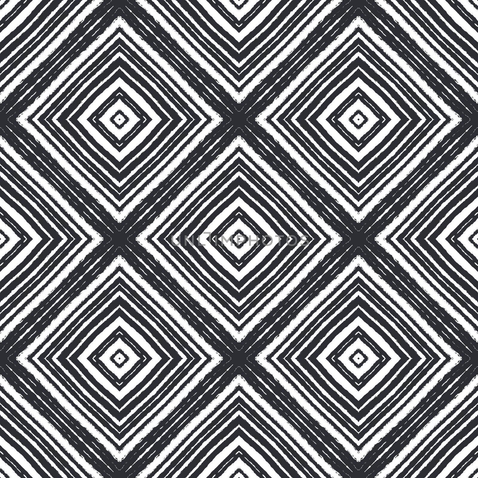 Geometric seamless pattern. Black symmetrical kaleidoscope background. Hand drawn geometric seamless design. Textile ready trending print, swimwear fabric, wallpaper, wrapping.