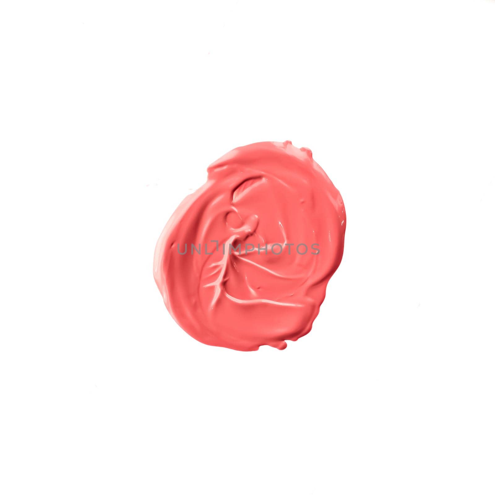 Pastel coral beauty swatch, skincare and makeup cosmetic product sample texture isolated on white background, make-up smudge, cream cosmetics smear or paint brush stroke closeup