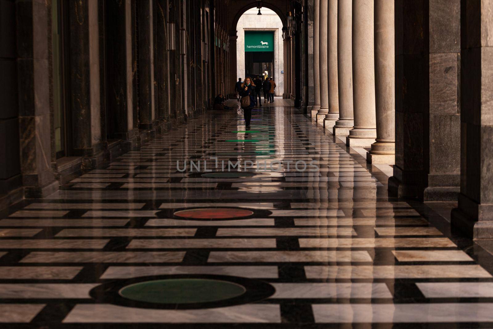 Milan, Italy - January 23, 2022: Colonnade of Crespi palace on January 23, 2022