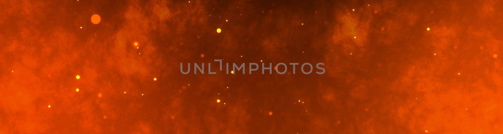 Dark fire space. Epic powerful horizonta flame background