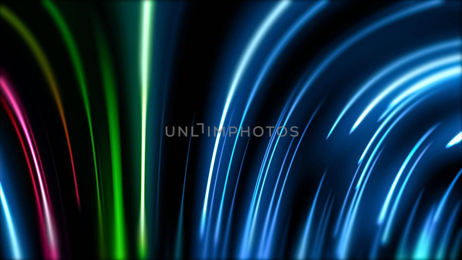 Glowing lines, blue violet neon lights, laser show, night club, equalizer, abstract fluorescent background, optical illusion, virtual reality