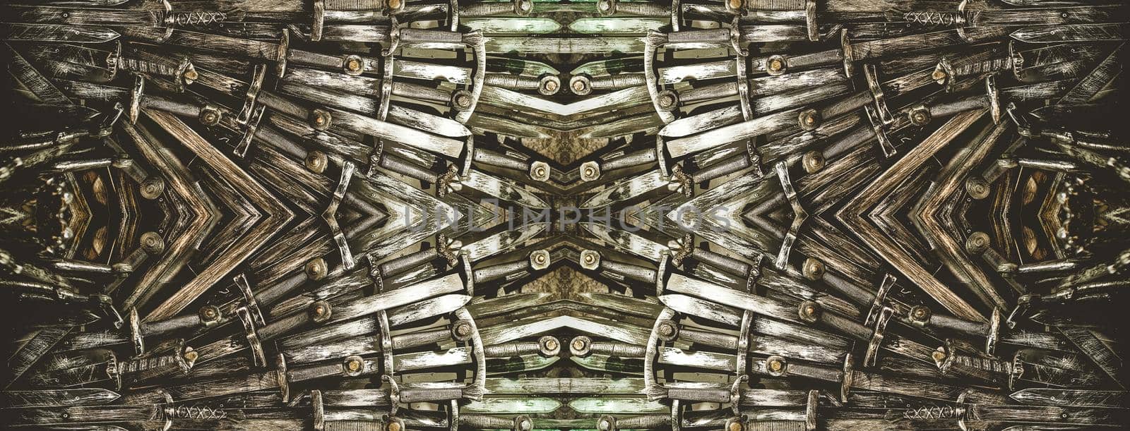 Metal knight swords horizontal background. Close up. The concept Knights.