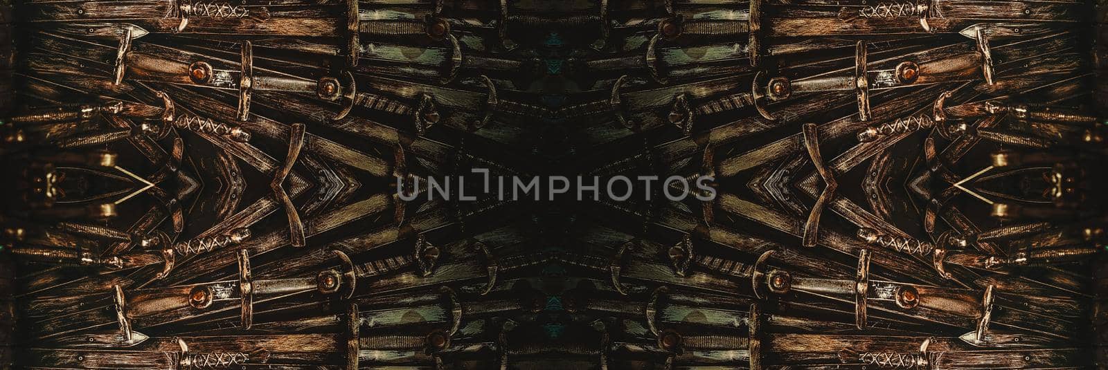 Metal knight swords horizontal background. Close up. The concept Knights.