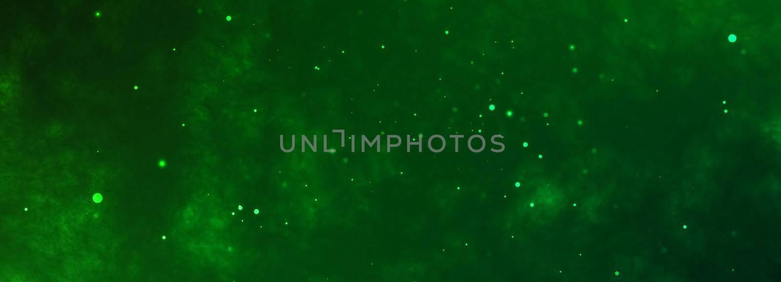 Toxic green horizontal background with chaotic flying particles
