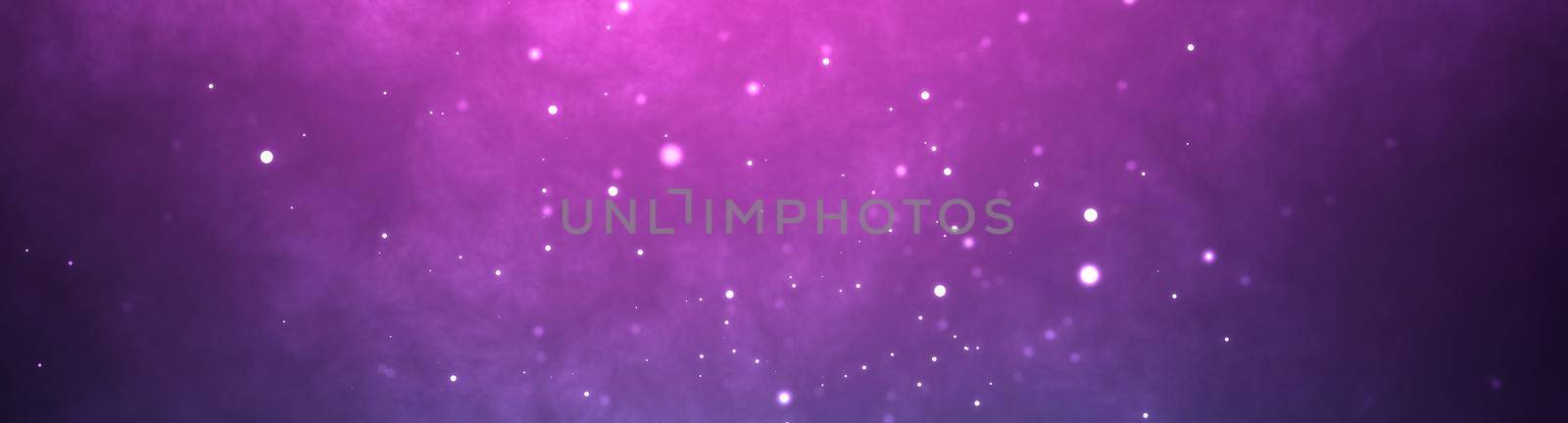 Neon particles horizontal background. Blue pink abstract glowing space