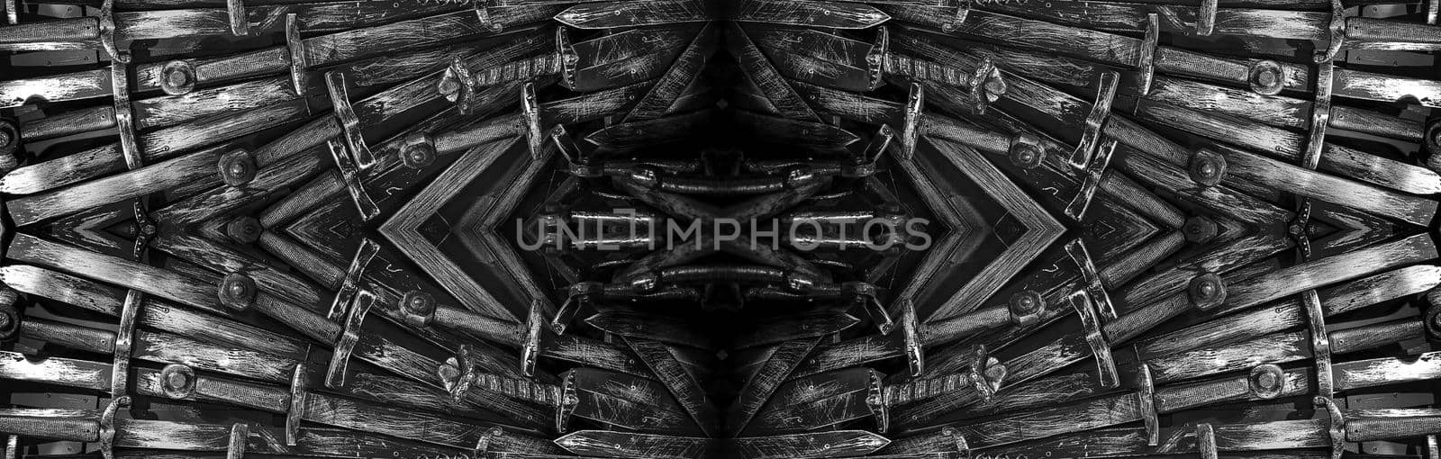 Metal knight swords horizontal background. Close up. The concept Knights.