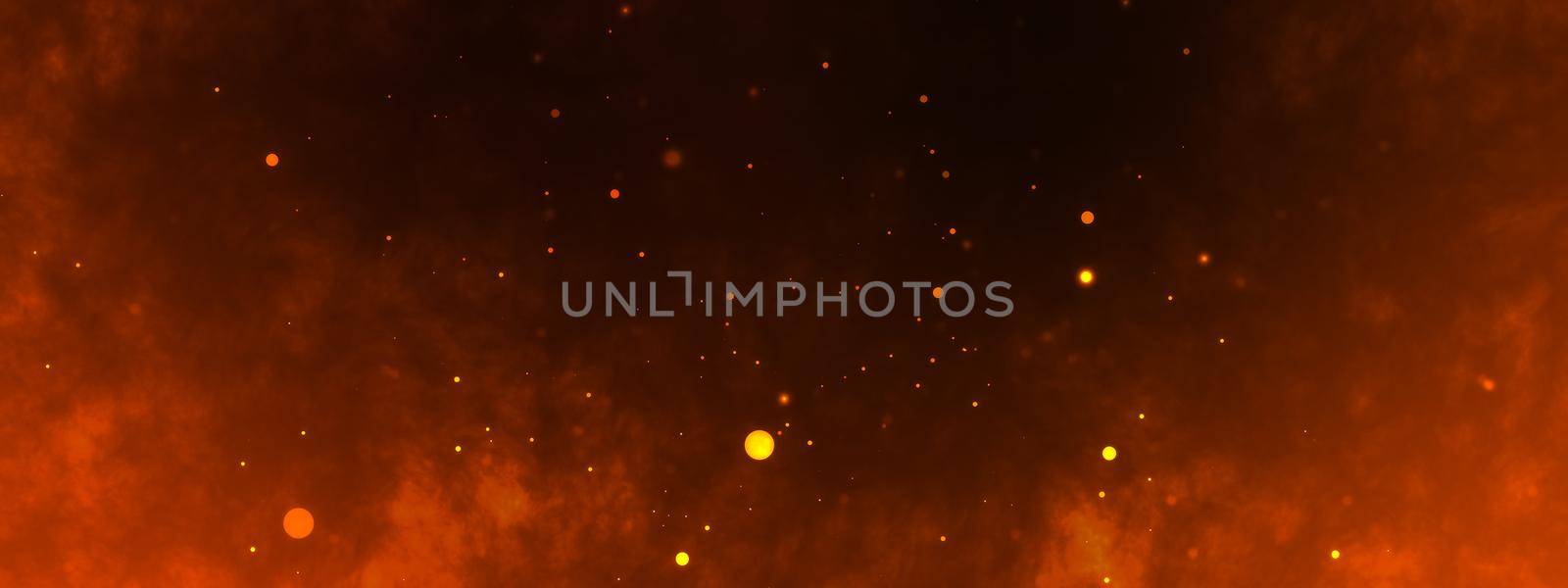 Dark fire space. Epic powerful horizonta flame background