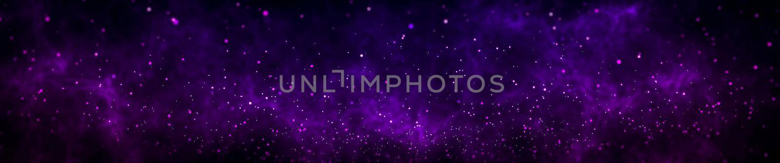 panoramic glitter lights background. black, violet purple and blue neon colors defocused