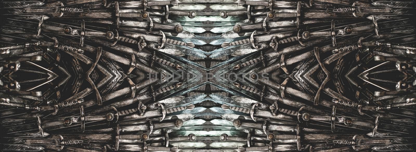 Metal knight swords horizontal background. Close up. The concept Knights.