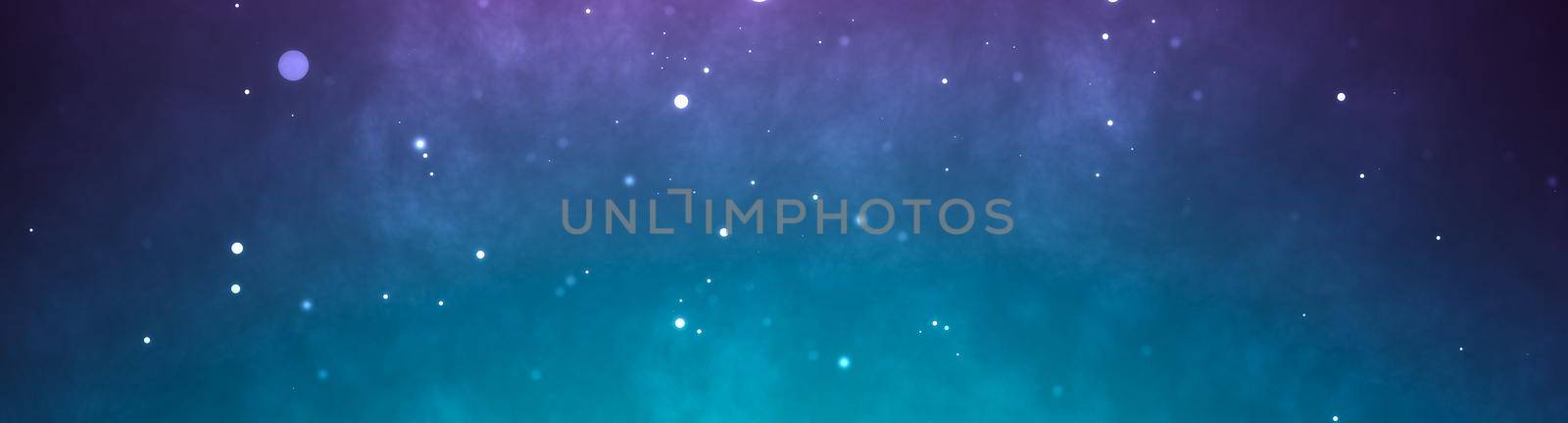 Neon particles horizontal background. Blue pink abstract glowing space