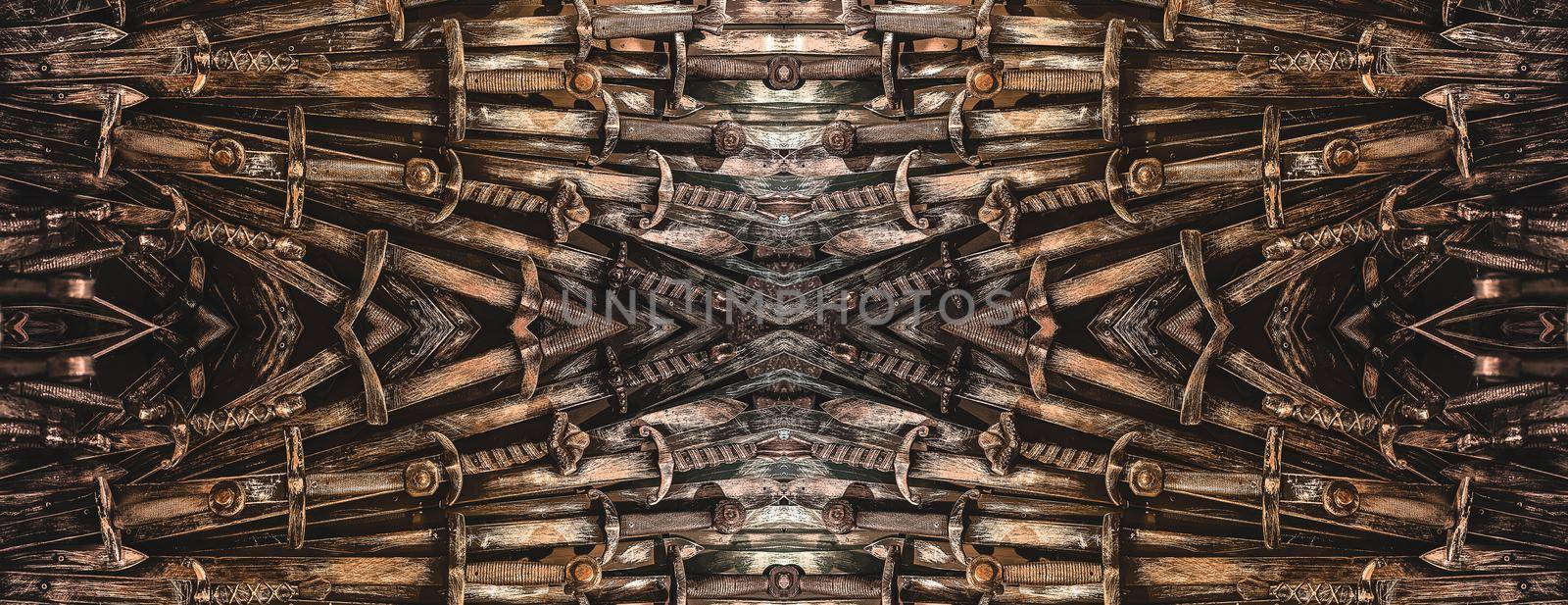 Metal knight swords horizontal background. Close up. The concept Knights.