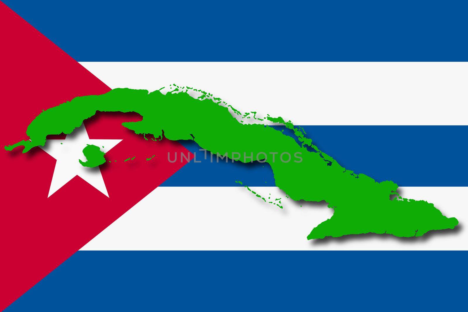 A Cuba flag map on white background 3d illustration with clipping path