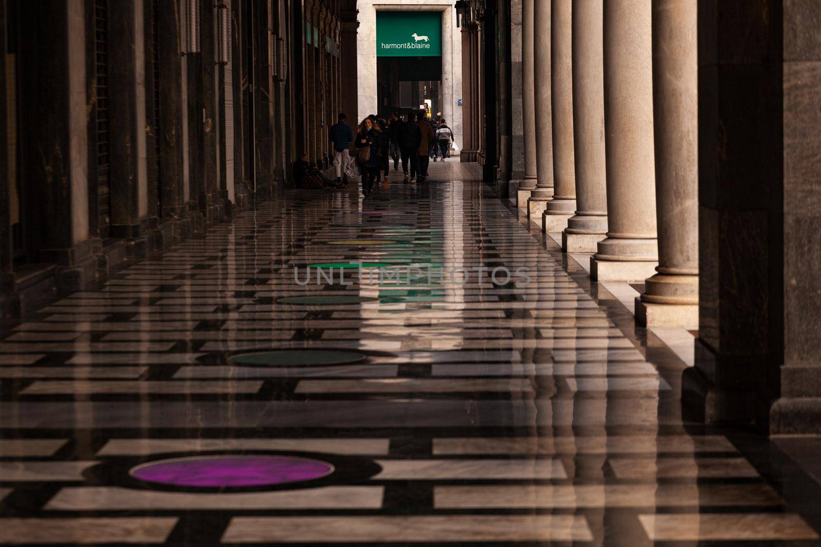 Milan, Italy - January 23, 2022: Colonnade of Crespi palace on January 23, 2022