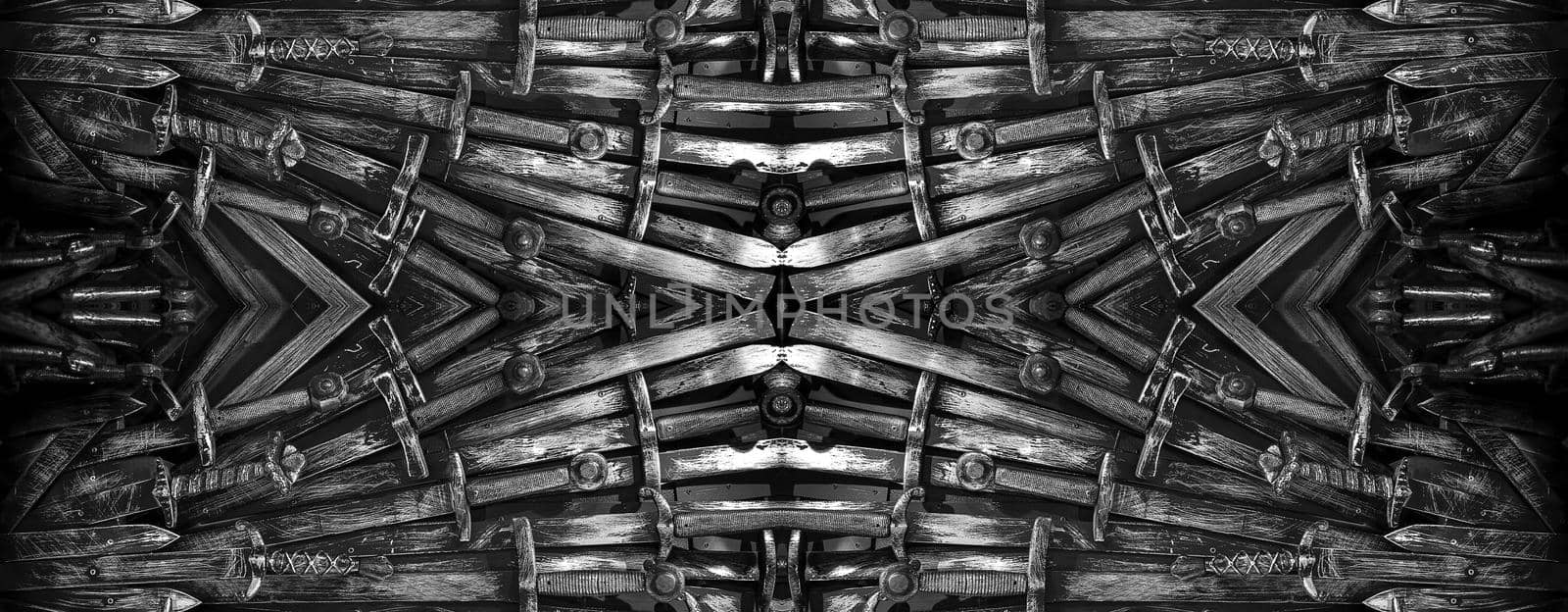 Metal knight swords horizontal background. Close up. The concept Knights.