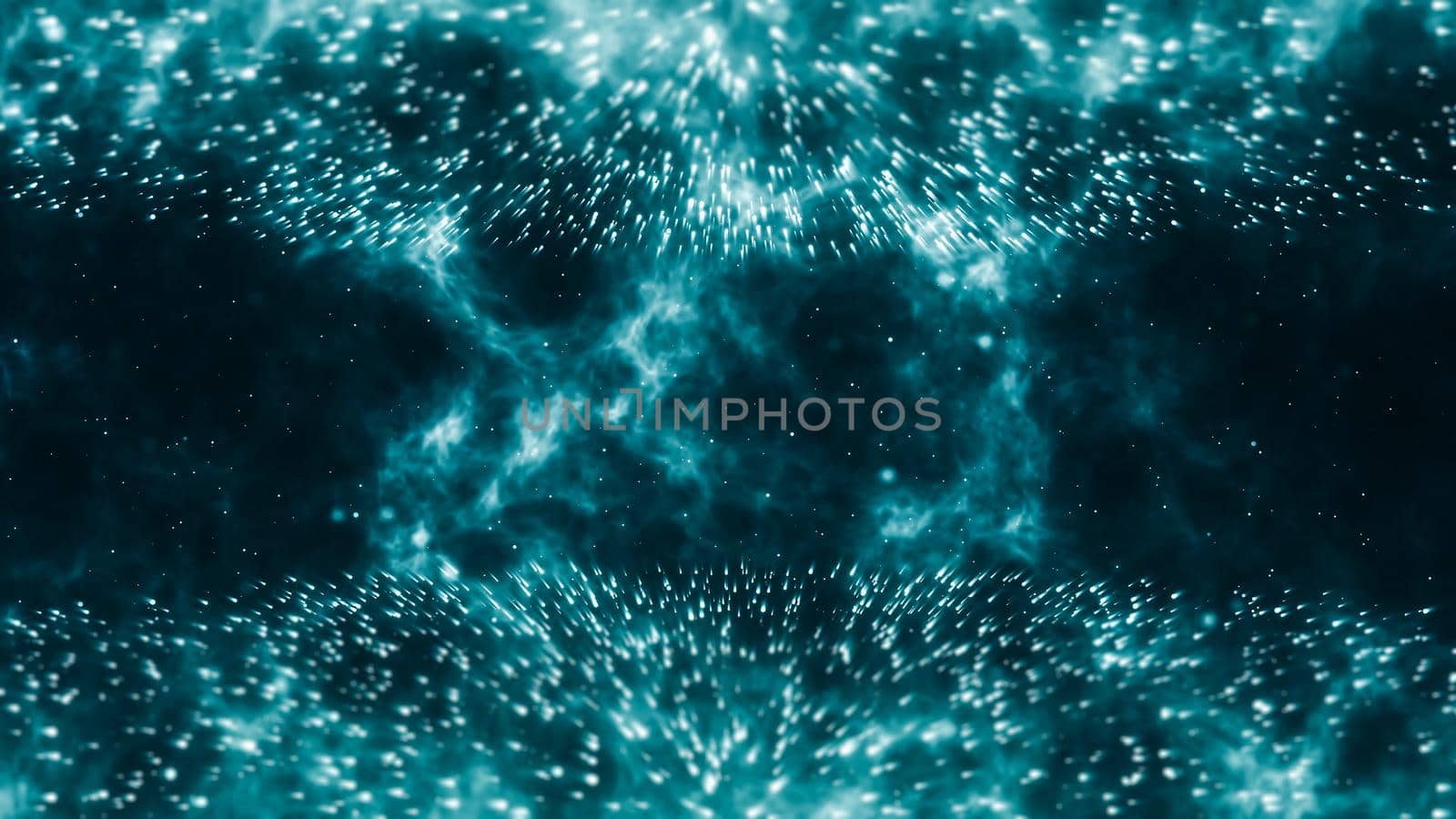dramatic backdrop of particle formation with rays of light blue energy in the background
 by vikiriki