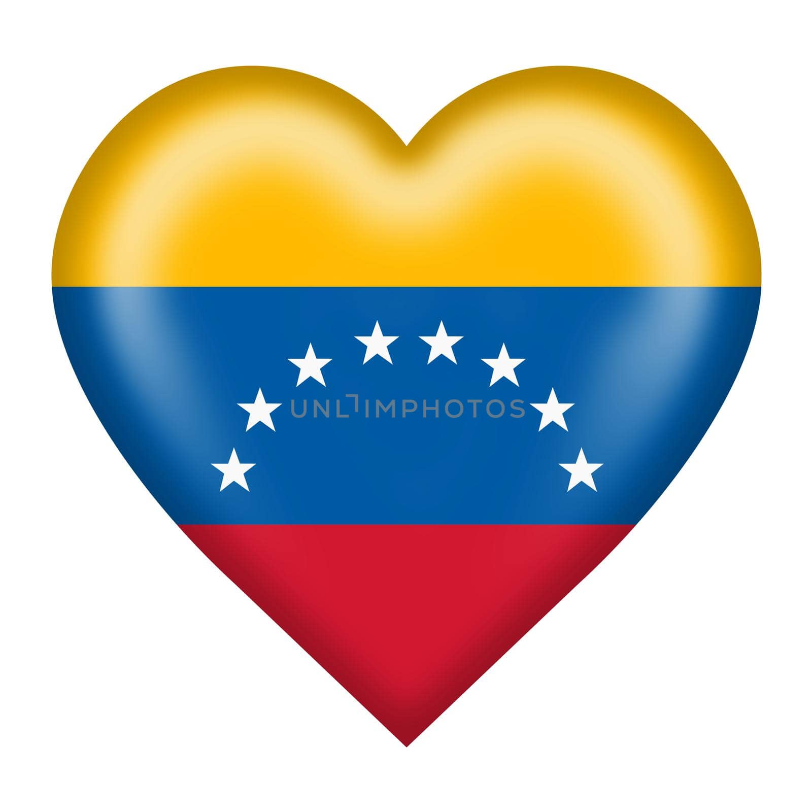 Venezuela flag heart button 3d illustration isolated on white with clipping path